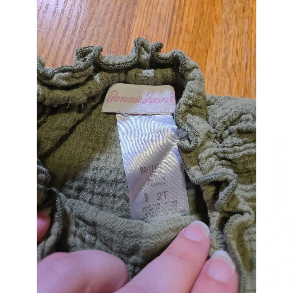 Bonnie Jean Girl 2T Olive Ruffle Flared Hem BOHO Gauze Top Floral Legging Outfit